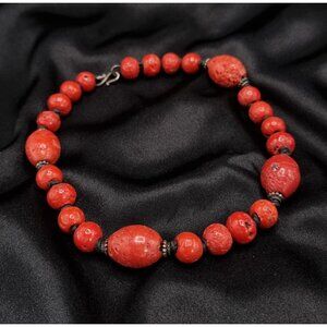 Vintage Coral Beaded Necklace With 925 Sterling Silver Hook Clasp